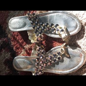 Jeweled flats with a little heel. Like flip flops!